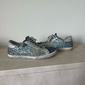 Blue Glitter Golden Goose Tennis Shoes
